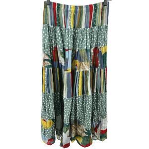 Vintage Howard Wolf Patchwork Skirt Midi 80s Polka Dots Striped Pleated 10 26"